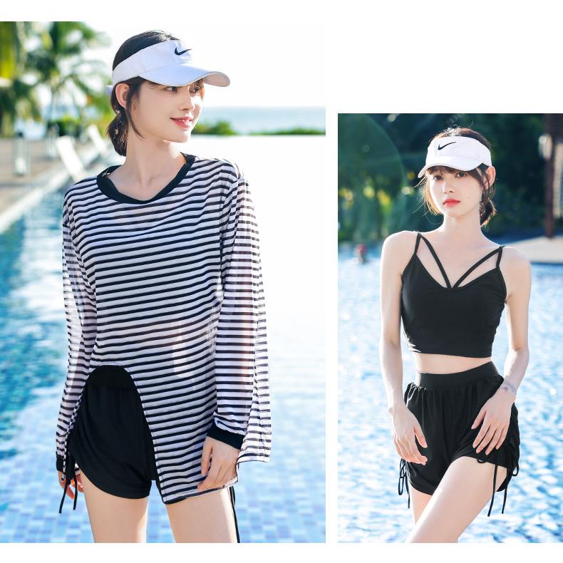 送料無料 タンキニ 水着 レディース 体型カバー 長袖シャツ ラッシュガード ハーフパンツ 3点セット ビキニ セパレート オーバーサイズ ボーダー |  | 06