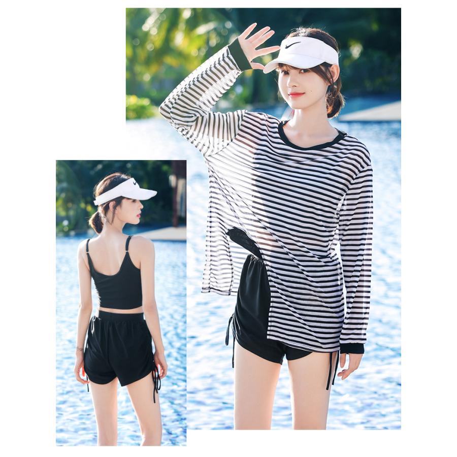 送料無料 タンキニ 水着 レディース 体型カバー 長袖シャツ ラッシュガード ハーフパンツ 3点セット ビキニ セパレート オーバーサイズ ボーダー |  | 07