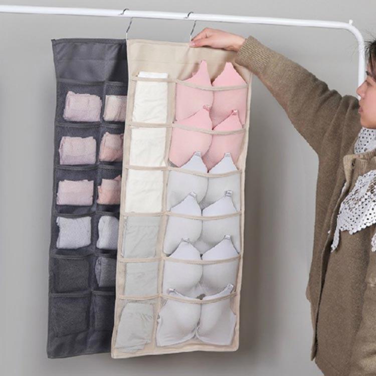 壁掛け袋 壁掛け収納 吊り下げ 収納袋 壁面収納 省スペース 両面収納 靴下 下着 クローゼット 収納ポケット 収納ラック 小物収納 生活雑貨 |  | 02