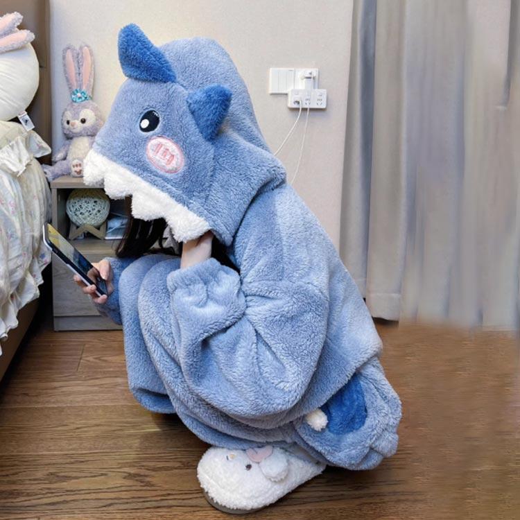 パジャマ ルームウェア 厚手 着ぐるみ オールインワン かわいい レディース フード付き 長袖 防寒 暖かい フリース 動物 部屋着 ジップアップ 前 |  | 03