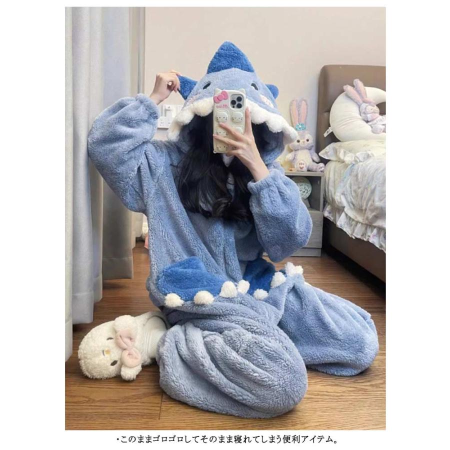 パジャマ ルームウェア 厚手 着ぐるみ オールインワン かわいい レディース フード付き 長袖 防寒 暖かい フリース 動物 部屋着 ジップアップ 前 |  | 08
