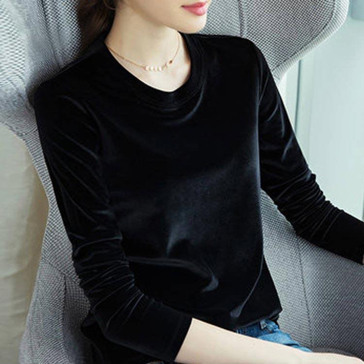 Tシャツ きれいめ カットソー tシャツ レディース ストレッチ ベロア ベルベット クルーネック ベロア スリム 大きいサイズ 大人 通勤 オフィス |  | 01