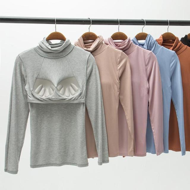 カップ付き ブラトップ レディース ハイネック Tシャツ ストレッチ タートルネック 大きいサイズ カットソー カップ付き カップ付きインナー 肌着 |  | 01