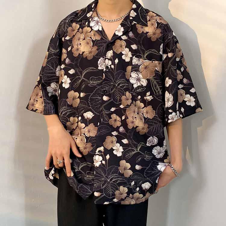 新品未使用 アウターノウン アロハシャツ 開襟シャツ 漢(おとこ)ノ開襟シャツ 絡繰魂 212849 和柄 和風 鯨 赤富士 狼