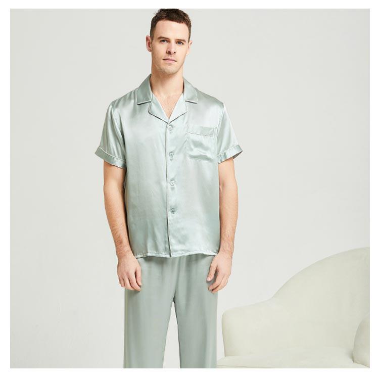 シルク100％パジャマ メンズ 半袖 無地 絹100％ 6A メンズパジャマ 前