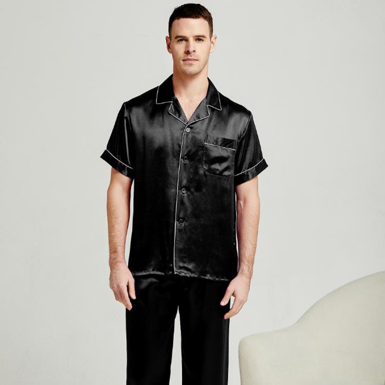 シルク100％パジャマ メンズ 半袖 無地 絹100％ 6A メンズパジャマ 前