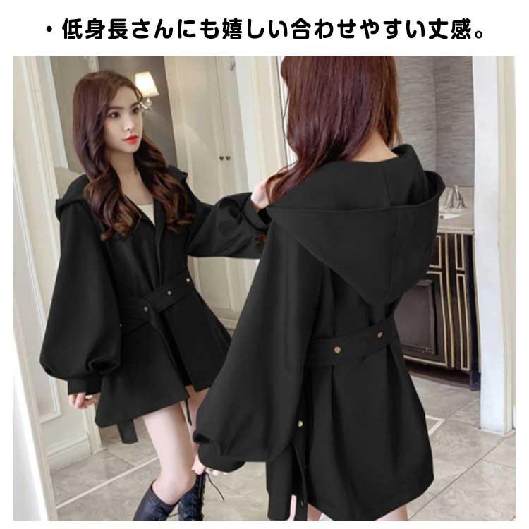 スプリングコート ハーフ丈 ロングコート アウター ボリューム袖 トレンチコート フレア ポケット付き Vネック フード付き Aライン トレンチコート |  | 12
