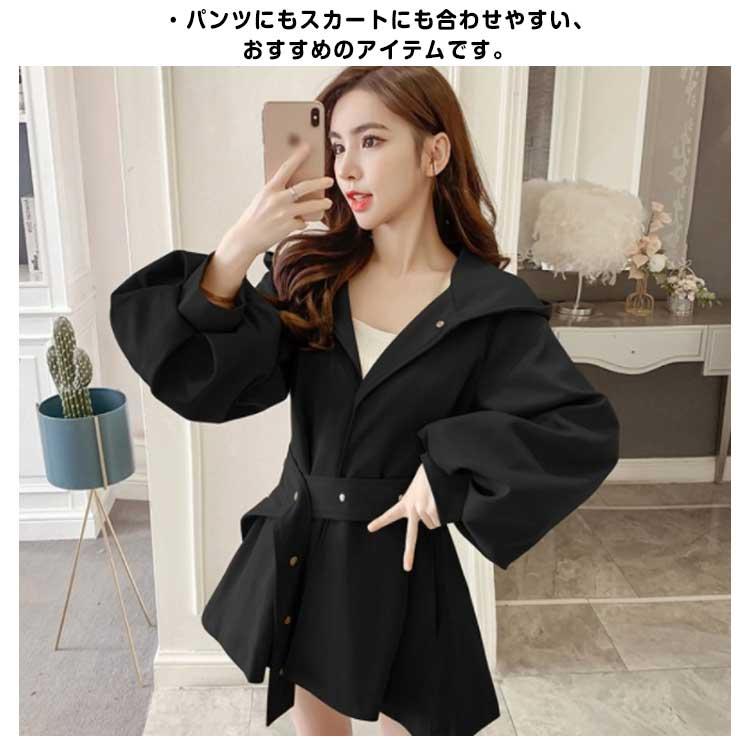 スプリングコート ハーフ丈 ロングコート アウター ボリューム袖 トレンチコート フレア ポケット付き Vネック フード付き Aライン トレンチコート |  | 13