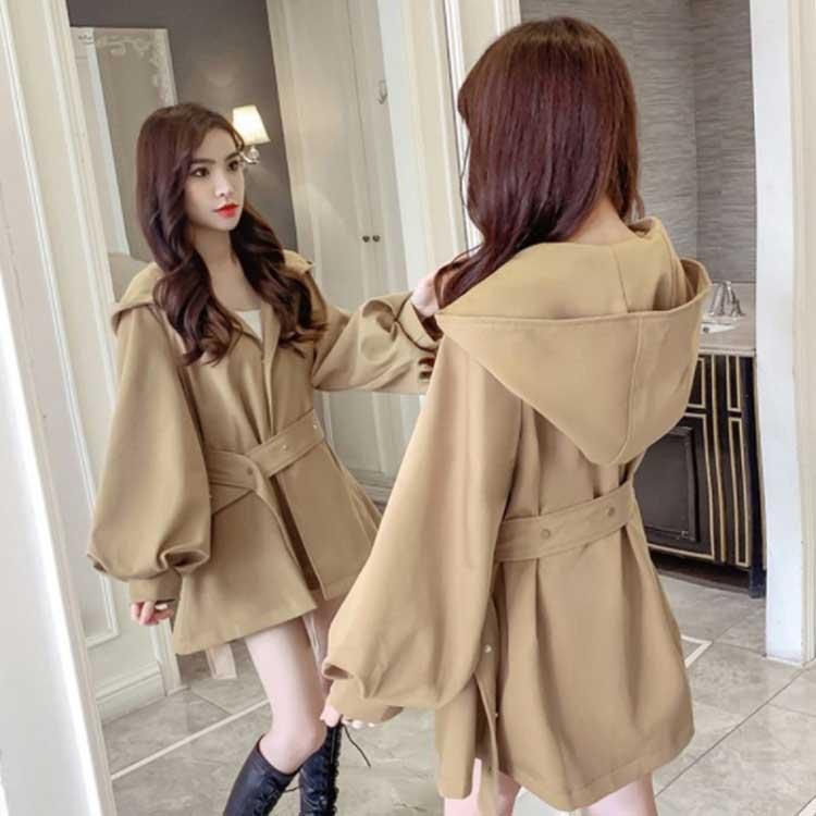 スプリングコート ハーフ丈 ロングコート アウター ボリューム袖 トレンチコート フレア ポケット付き Vネック フード付き Aライン トレンチコート |  | 01