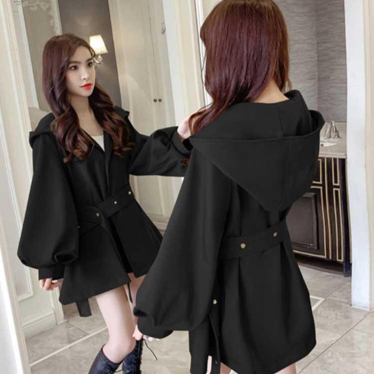 スプリングコート ハーフ丈 ロングコート アウター ボリューム袖 トレンチコート フレア ポケット付き Vネック フード付き Aライン トレンチコート |  | 02