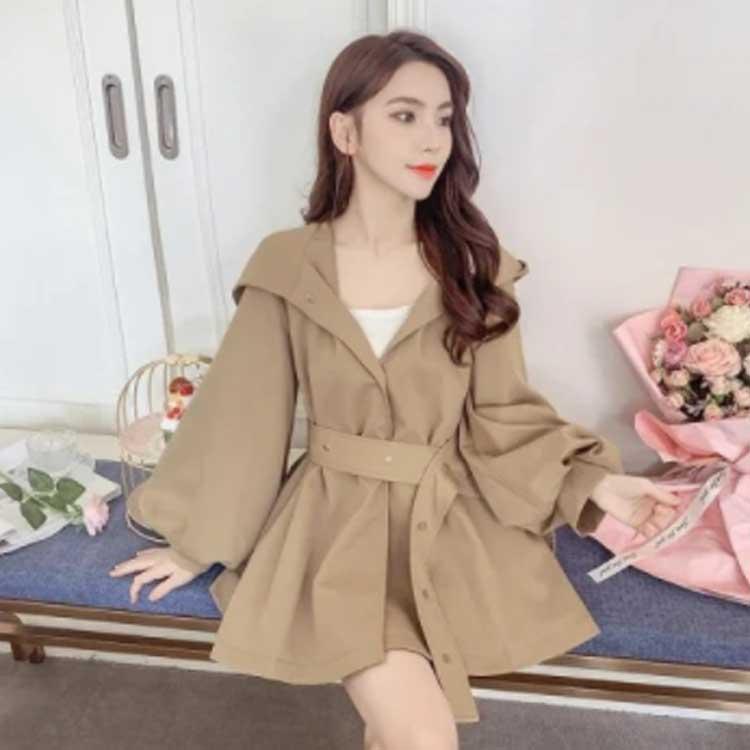 スプリングコート ハーフ丈 ロングコート アウター ボリューム袖 トレンチコート フレア ポケット付き Vネック フード付き Aライン トレンチコート |  | 03