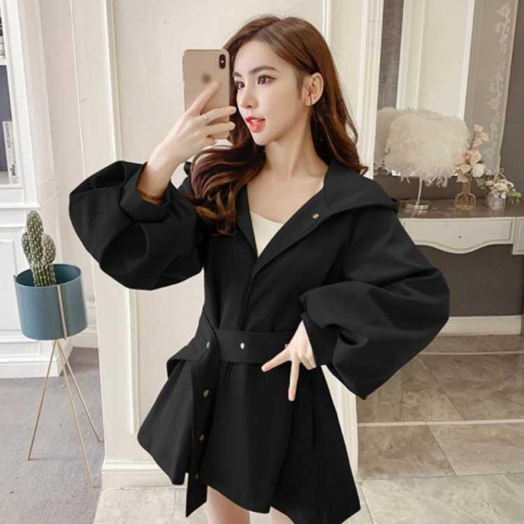 スプリングコート ハーフ丈 ロングコート アウター ボリューム袖 トレンチコート フレア ポケット付き Vネック フード付き Aライン トレンチコート |  | 04