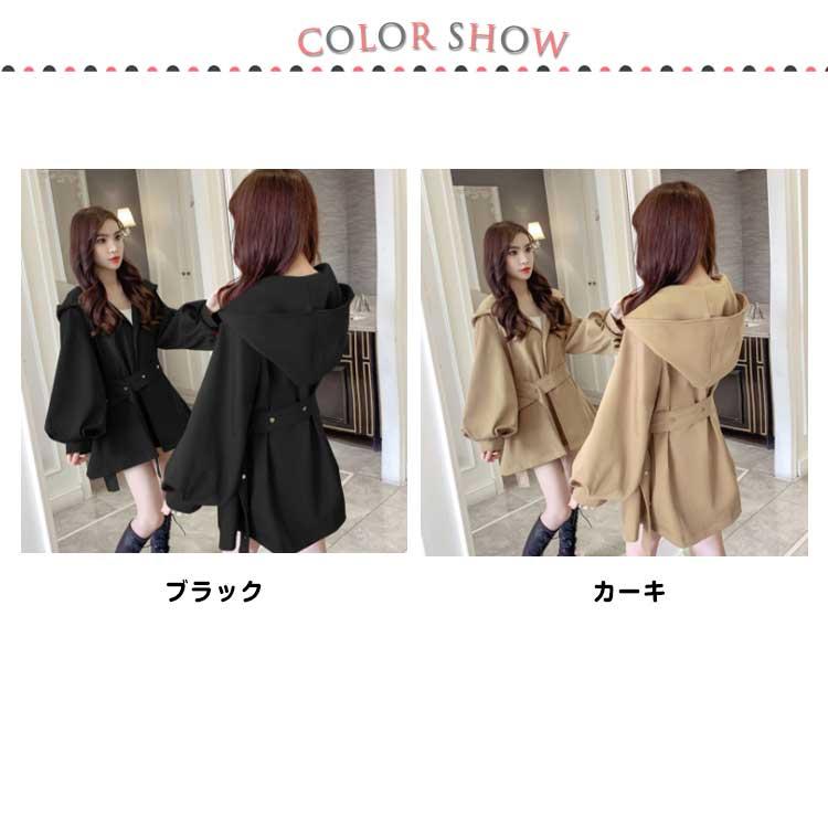 スプリングコート ハーフ丈 ロングコート アウター ボリューム袖 トレンチコート フレア ポケット付き Vネック フード付き Aライン トレンチコート |  | 06