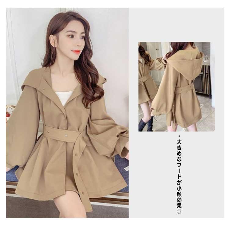 スプリングコート ハーフ丈 ロングコート アウター ボリューム袖 トレンチコート フレア ポケット付き Vネック フード付き Aライン トレンチコート |  | 08
