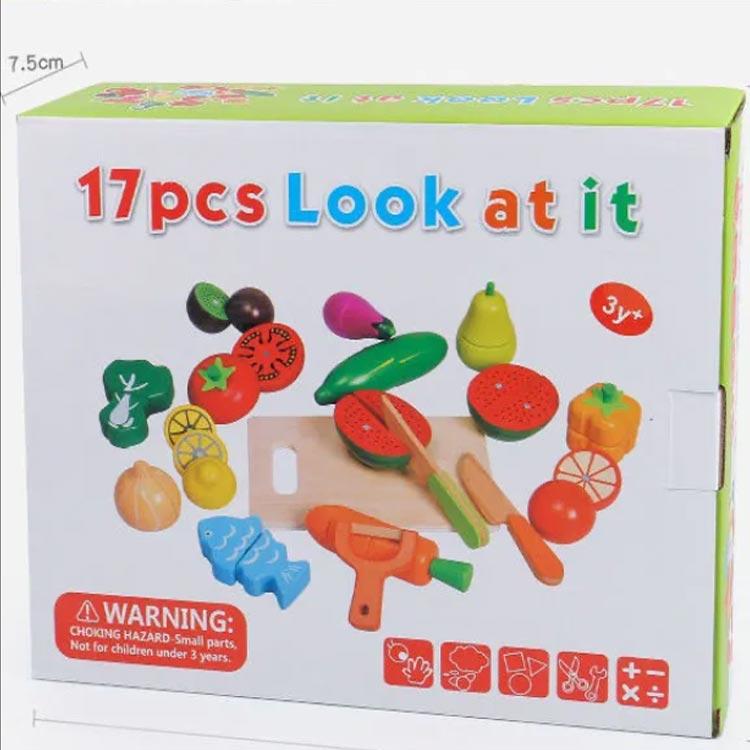 ままごと フルーツ野菜 17点セット 子供 おもちゃ 木製 おままごとセット サラダ 木のおもちゃ 食材セット 魚 マグネット式 磁石 まな板 包丁 |  | 01