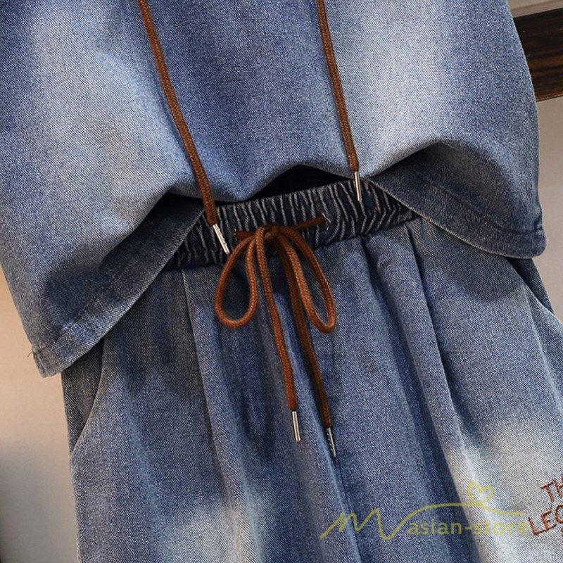 セットアップ レディース パーカー 半袖 フード付き プルオーバー ショートパンツ デニム 2点セット 上下 トップス 夏 パンツ 夏服 カジュアル |  | 04