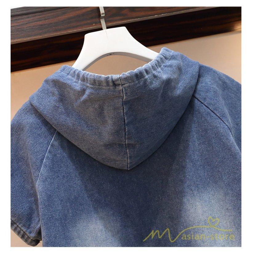 セットアップ レディース パーカー 半袖 フード付き プルオーバー ショートパンツ デニム 2点セット 上下 トップス 夏 パンツ 夏服 カジュアル |  | 06