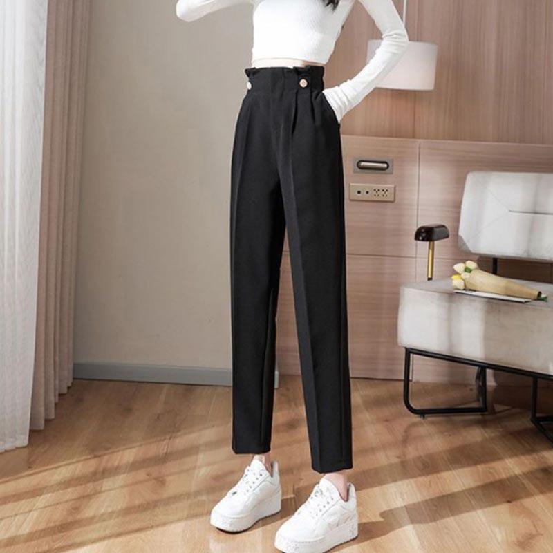 クロップドパンツ ロング丈 ストレッチ ストレッチパンツ 黒 パンツ