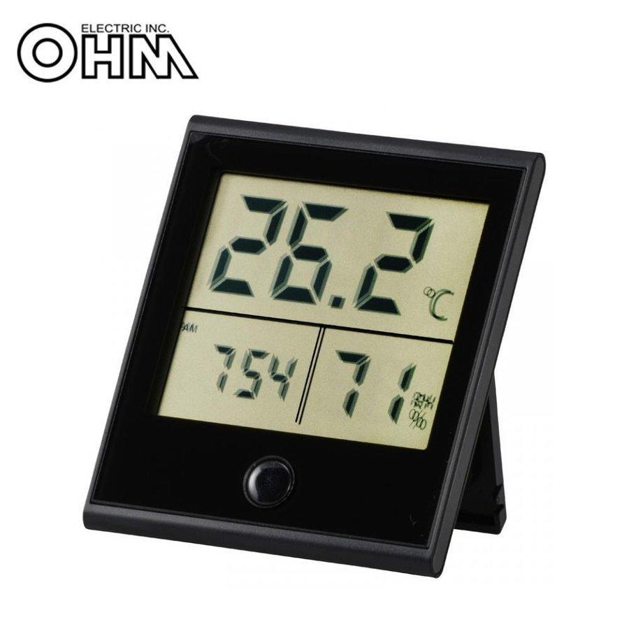在庫処分 セール オーム電機 デジタル温湿度計 Tem 210 K 温度計 湿度計 黒 国内在庫 インフル 熱中症予防 カレンダー 時計付温湿度計 時計