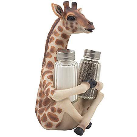 「かわいい～！」Decorative Giraffe Salt and Pepper Shaker Set with Display Stand Holder Fig
