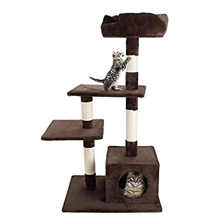 4 Tier Cat Tree- Plush Multi-Level Cat Tower with Sisal Scratching Posts， P