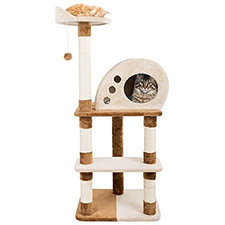 4 Tier Cat Tree- Plush Multi-Level Cat Tower with Sisal Scratching Posts， P Cat