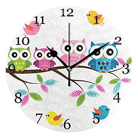 Kuwt かわいいフクロウ壁時計 静音 防音 鳥の木 9 5インチ 丸 壁時計 電池式 フクロウ時計 装飾 子供部屋用 自宅 壁 バスルーム キッチン N6acrjwocq 家具 インテリア Imsservice Co Id