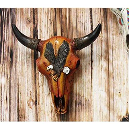 最も信頼できる ウエスタン南西部 10.5インチ幅 Ebros 雄牛 ネイティブインディアン神聖な動 ウォールマウント装飾 スウィープイーグルデザイン 頭蓋骨 角 牛 レリーフ、アート