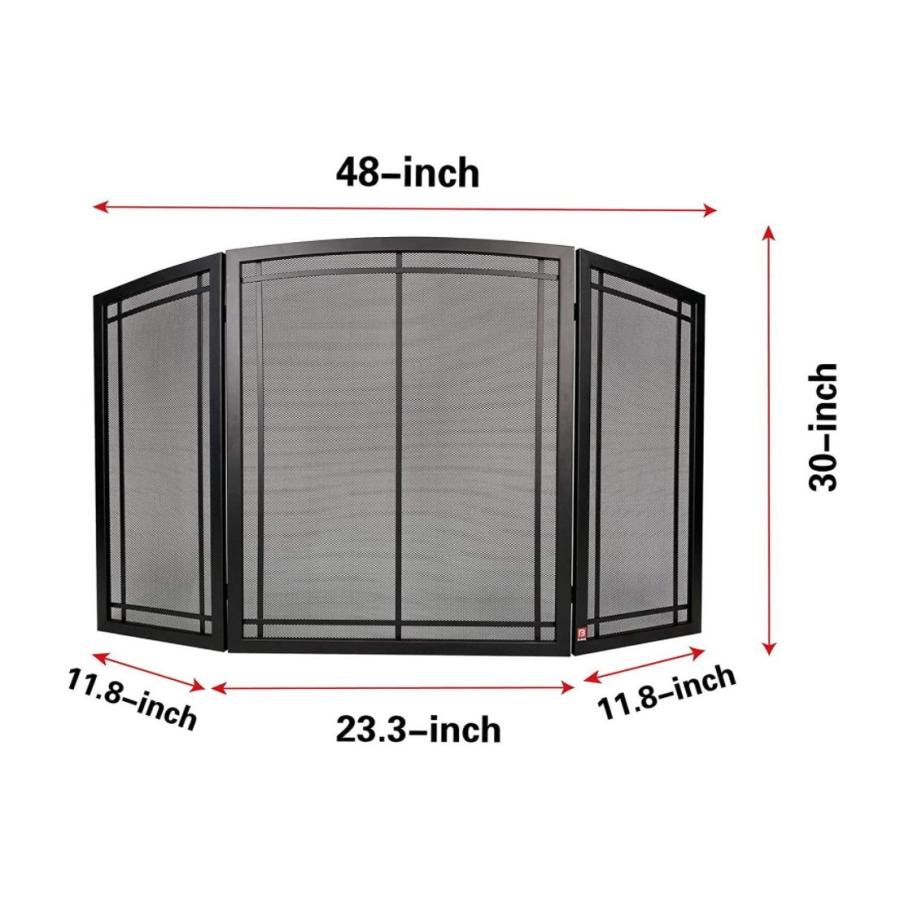 FireBeauty 暖炉用スクリーン ハンドル付き3パネル 錬鉄ブラックメタル 長さ48インチ x 高さ30インチ スパークガードカバー(モダン) 