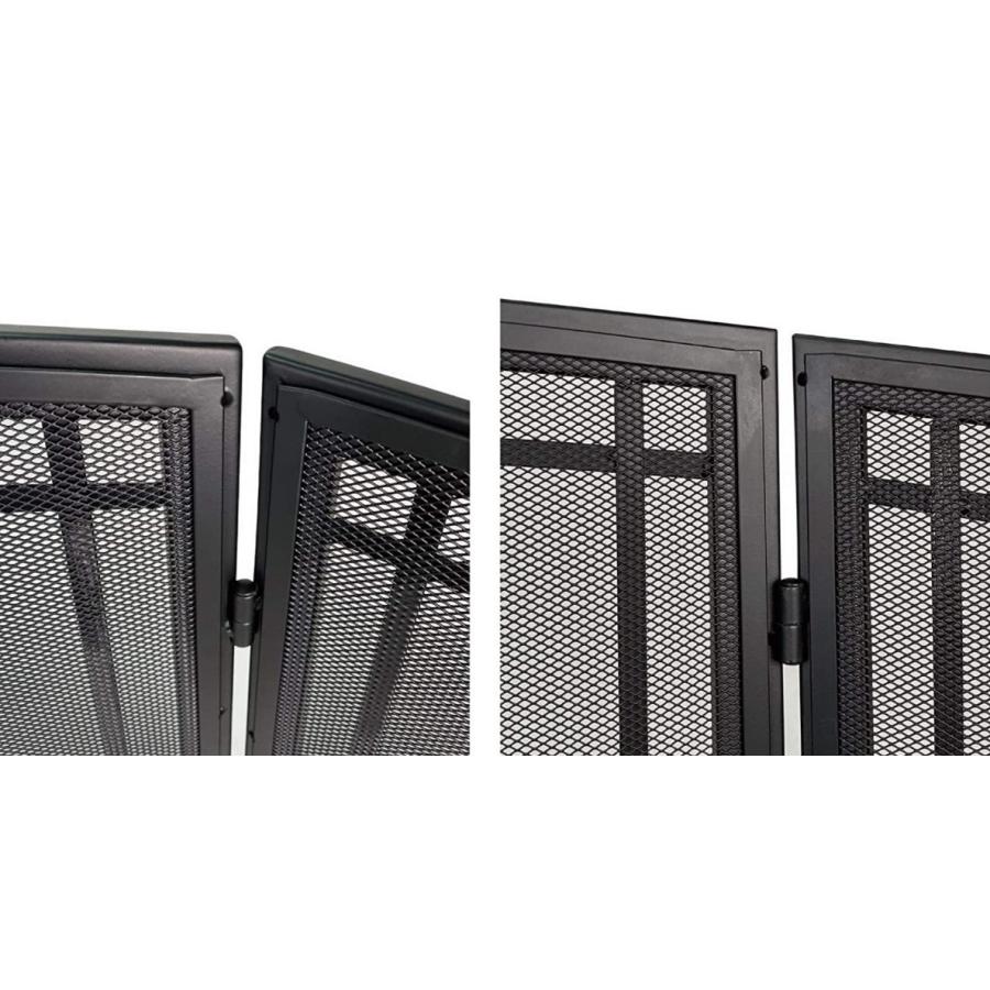 FireBeauty 暖炉用スクリーン ハンドル付き3パネル 錬鉄ブラックメタル 長さ48インチ x 高さ30インチ スパークガードカバー(モダン) 