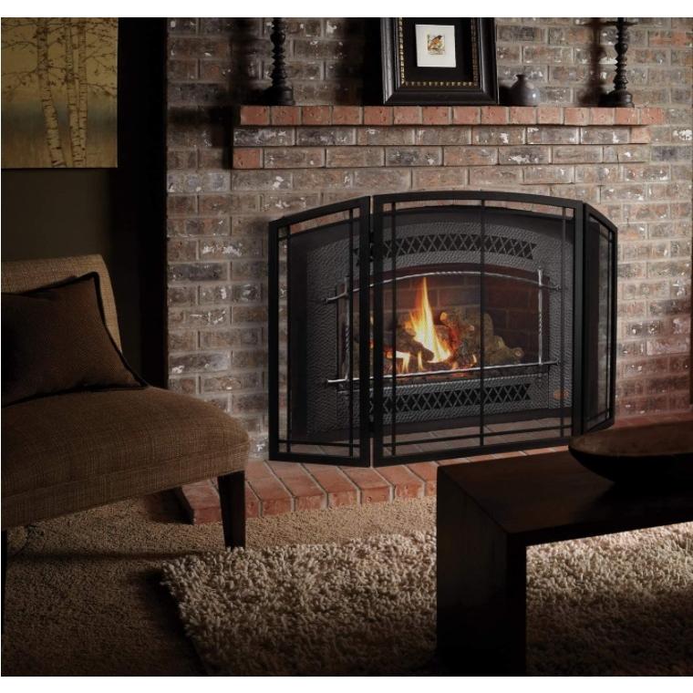 FireBeauty 暖炉用スクリーン ハンドル付き3パネル 錬鉄ブラックメタル 長さ48インチ x 高さ30インチ スパークガードカバー(モダン) 