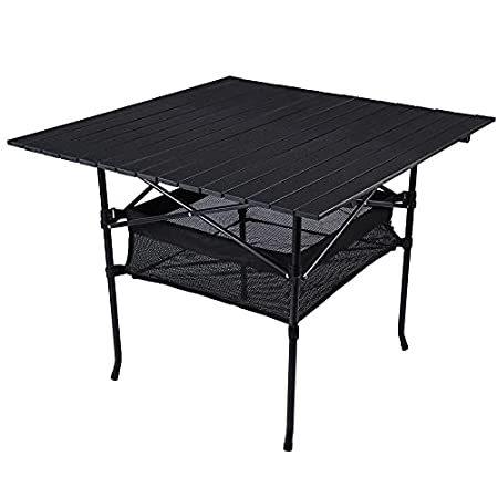 CAMPMOON Aluminum Camping Table Roll Top with Mesh Storage, Folding Lightwe