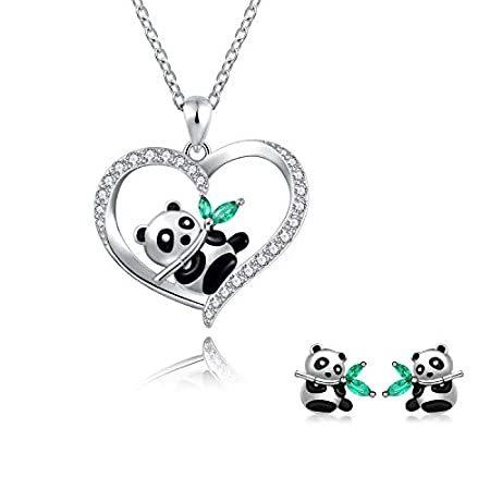 何でも揃う Panda Silver Sterling 925 Bear Jewelry Earrings Necklace Bamboo with その他レディースアクセサリー