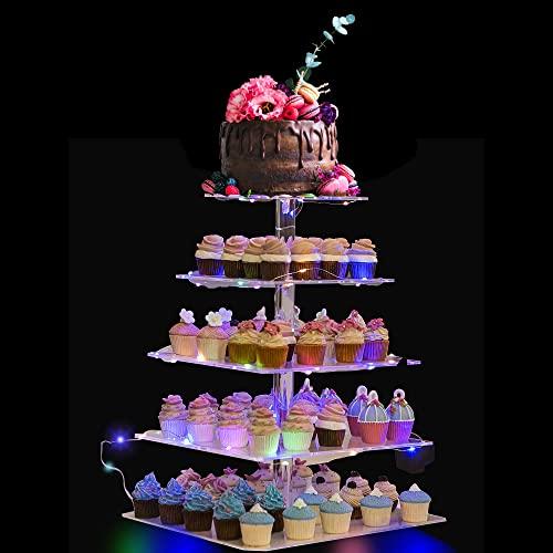 Blbyho 5段カップケーキスタンド アクリルカップケーキタワースタンド 正方形カップケーキディスプレイスタンド カラフルなledライト付き パーテ B095bsly3x Dik Onlineshop 通販 Yahoo ショッピング