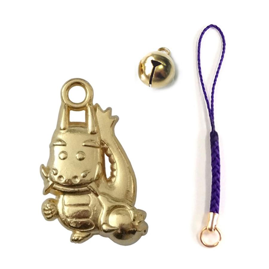 干支 辰 たつ お守り 縁起物 ストラップ ゴールド 根付紐 鈴付き