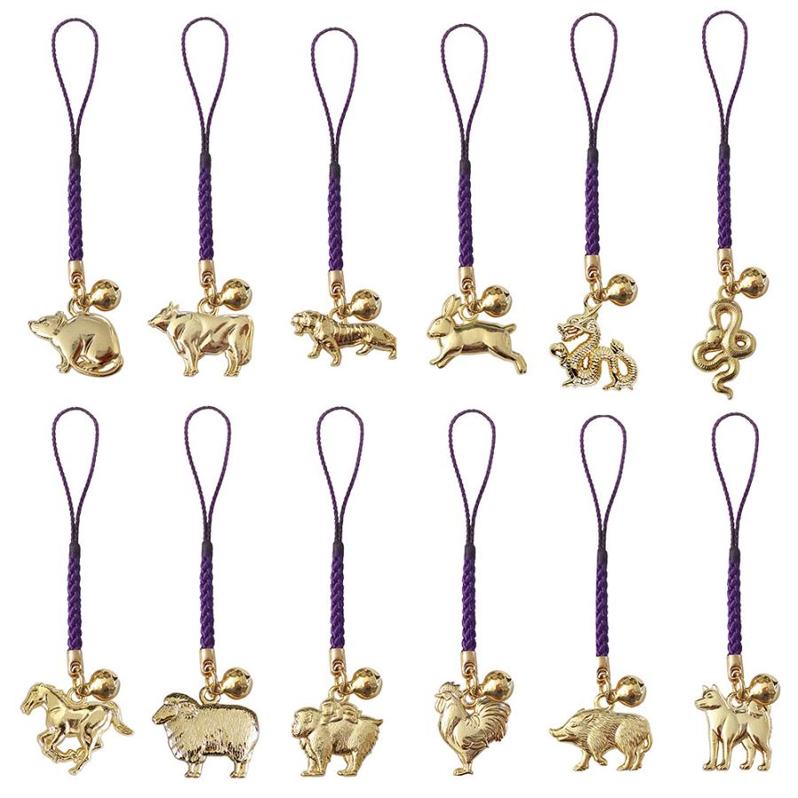 干支 午 うま お守り 縁起物 ストラップ ゴールド 根付紐 鈴付き