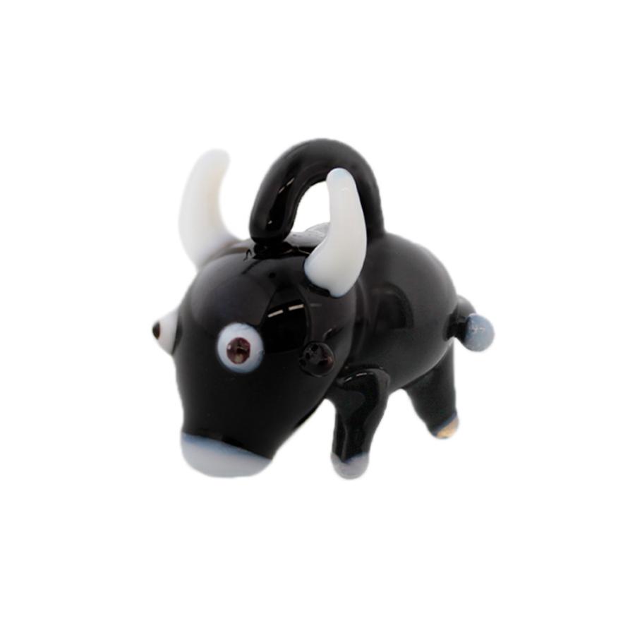 干支 ガラス製 マスコット 丑 うし 全身タイプ 黒 根付紐付き 大王