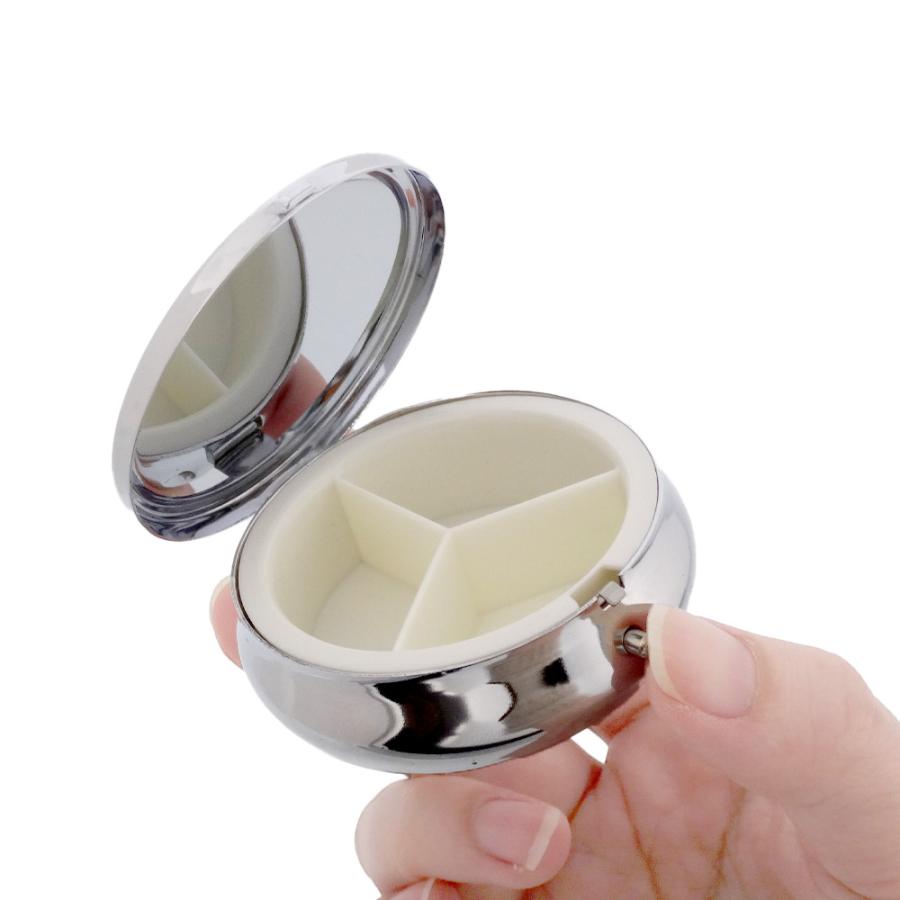 ピルケース 丸型 3区画 シルバー デコベース付き アクセサリーケース