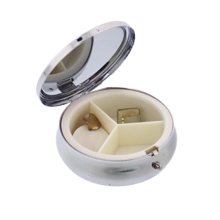 ピルケース 丸型 3区画 シルバー デコベース付き アクセサリーケース