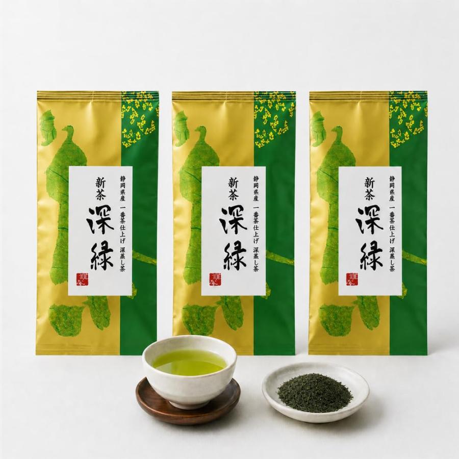静岡県産 製茶問屋 茶商 セレクト 徳用 深蒸し茶 深緑 100g 3本 パック