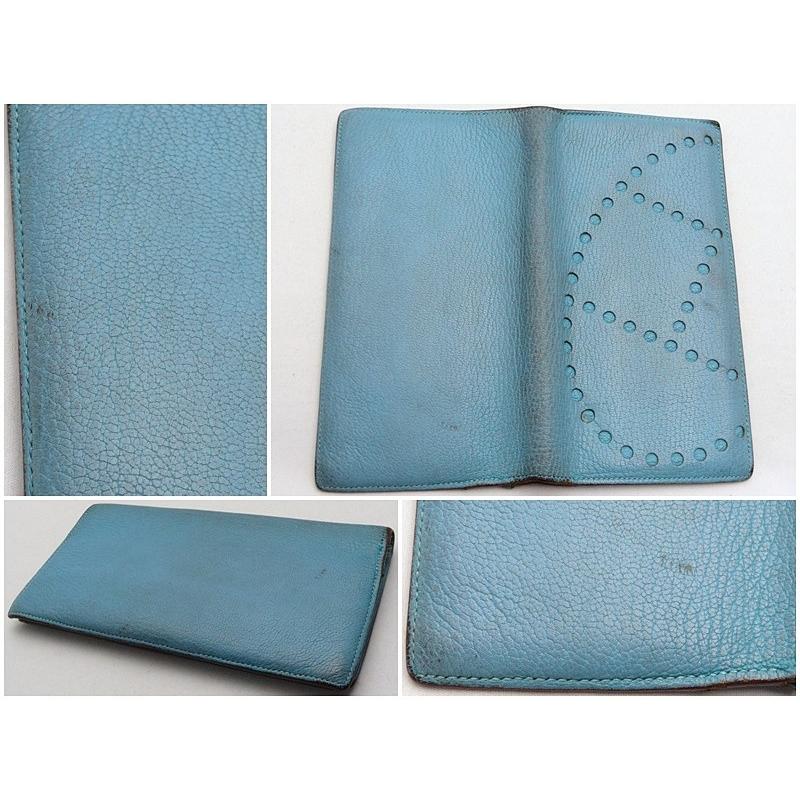 美品 エルメス HERMES エブリン 長財布 ブルー エルメス 長財布 エブリンジップロング ターコイズ×ブルーサフィール