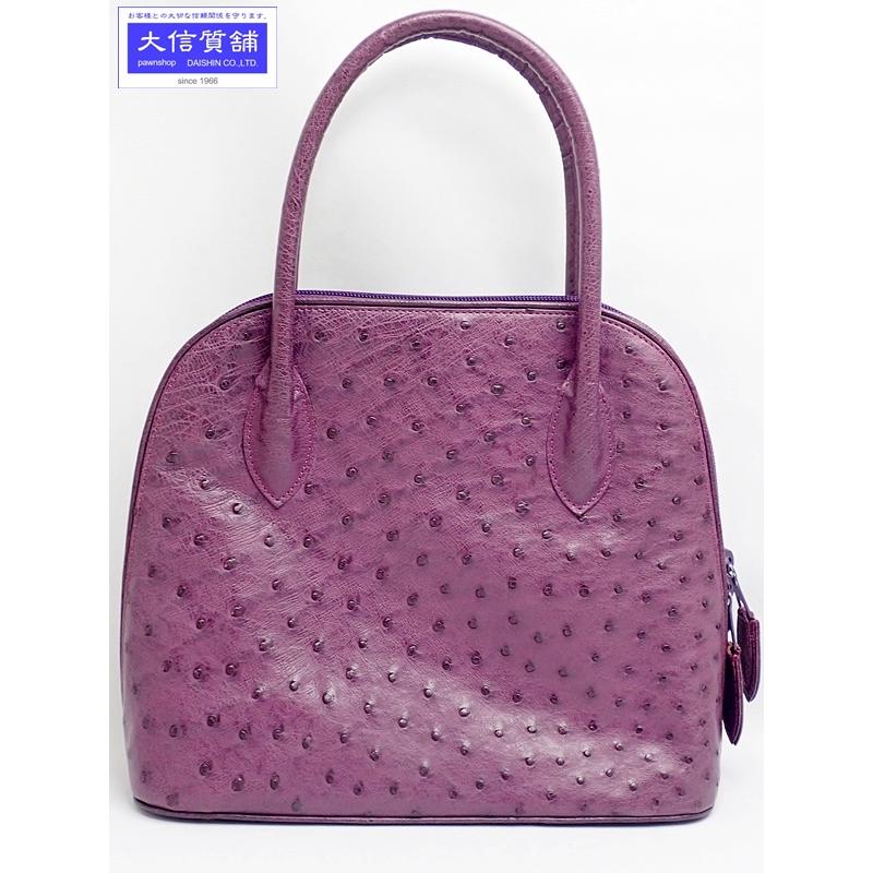 LORENZI ロレンツィ オーストリッチ ハンドバッグ パープル 中古B+  
