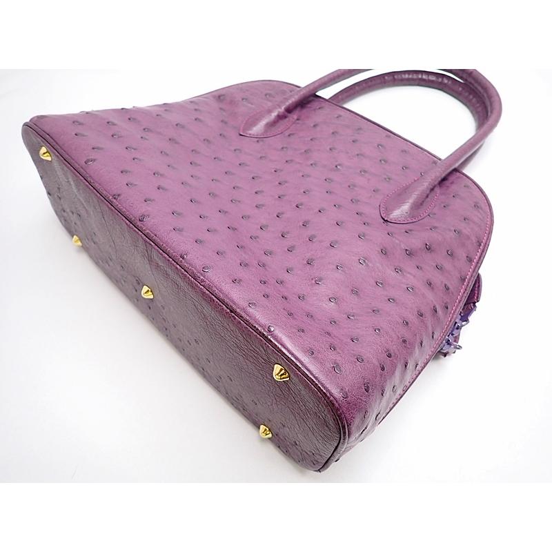 LORENZI ロレンツィ オーストリッチ ハンドバッグ パープル 中古B+  