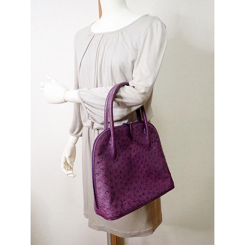 LORENZI ロレンツィ オーストリッチ ハンドバッグ パープル 中古B+  