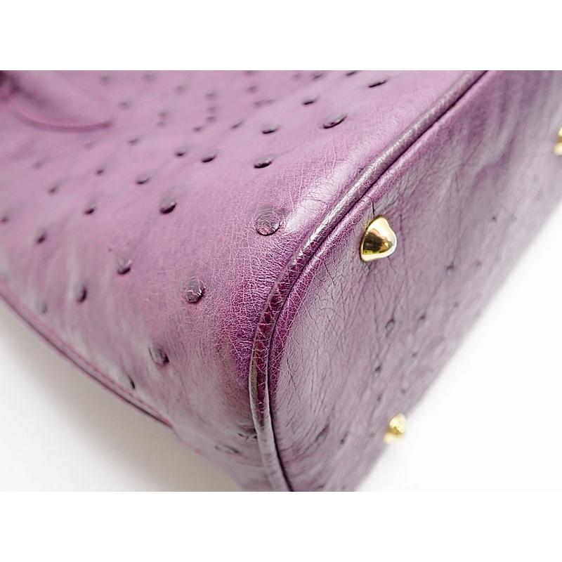 LORENZI ロレンツィ オーストリッチ ハンドバッグ パープル 中古B+  