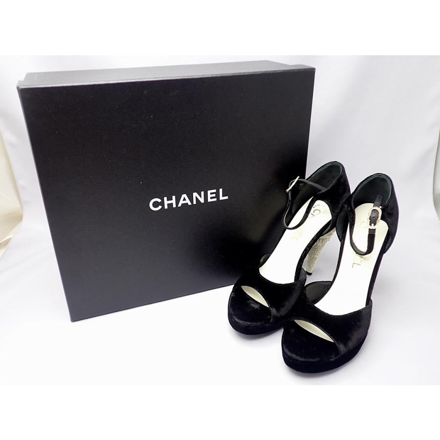 CHANEL シャネル サンダル ヒール アンクルストラップ ベロア 38