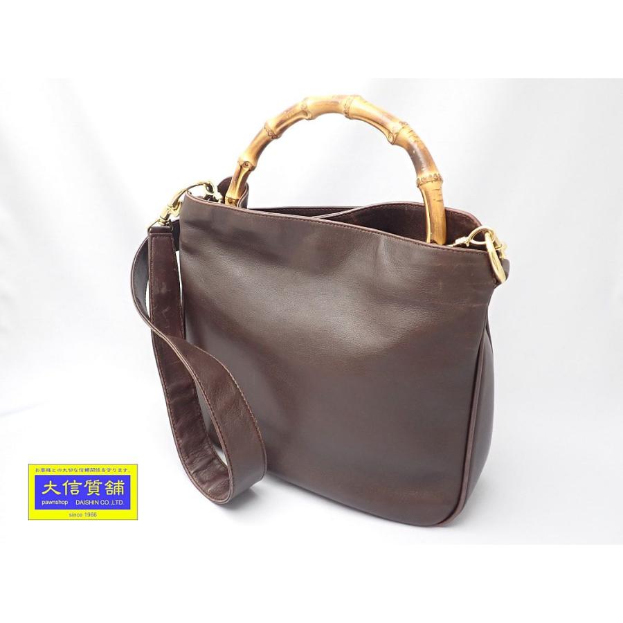 GUCCI グッチ バンブー 2WAY レザー ショルダーバッグ ダークブラウン 