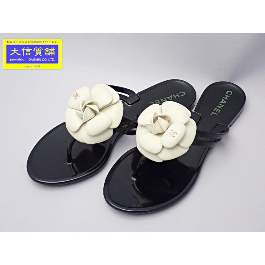 CHANEL シャネル サンダル 36 カメリア ブラックxアイボリー G26012  