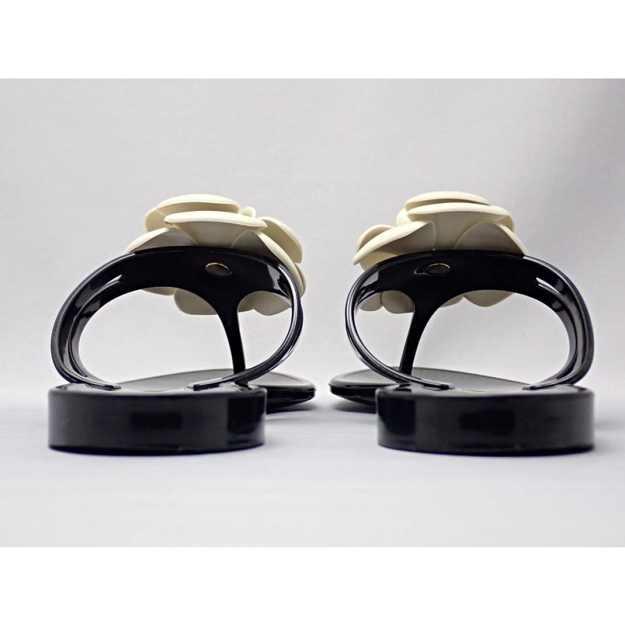 CHANEL シャネル サンダル 36 カメリア ブラックxアイボリー G26012  