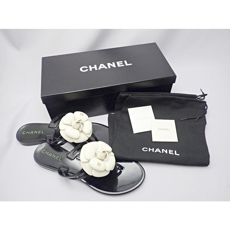 CHANEL シャネル サンダル 36 カメリア ブラックxアイボリー G26012  